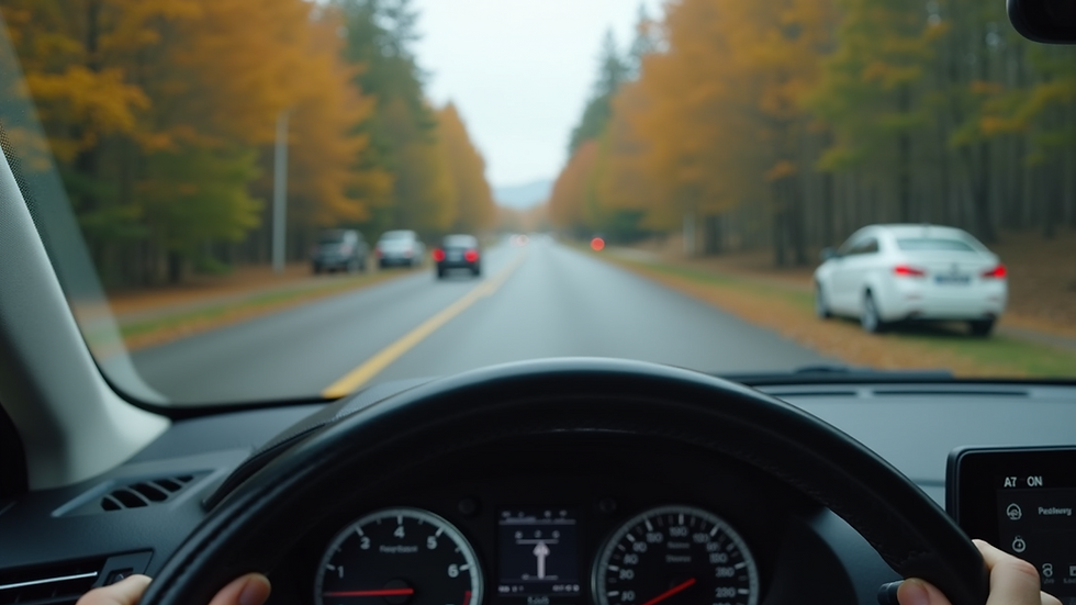 Eye-level view of a car dashboard with personalized driving lesson notes