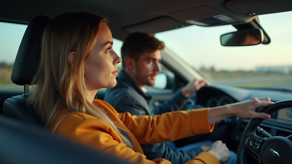 High angle view of a driving school car with instructor and student