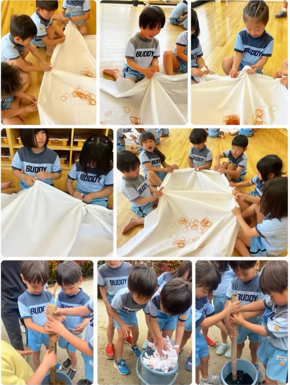 シニアクラス絞り染めの準備