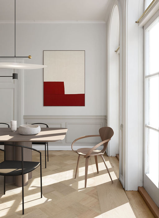Auden Studio 3D 
visualisation, product visualisation, interior inspiration, cherner chair tresekel table frama copenhagen, vintage, red painting, 

