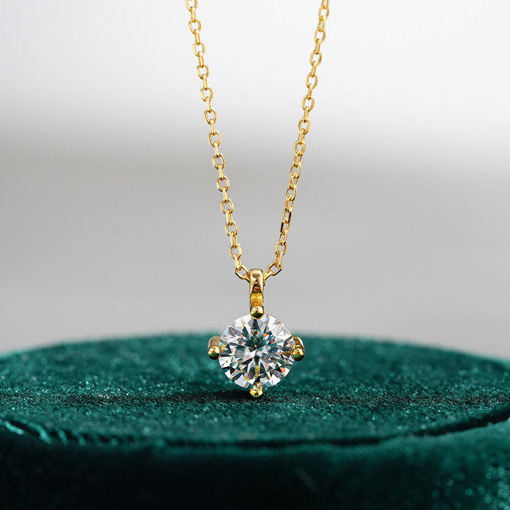 Luxury 100% Real 18k Gold Women's 1 karat Diamond Pendant Moissanite Necklace Fo