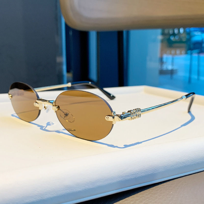 Miniatura: Light Luxury Rimless Oval Personalized Sunglasses, High-End Fashion Casual Sungl