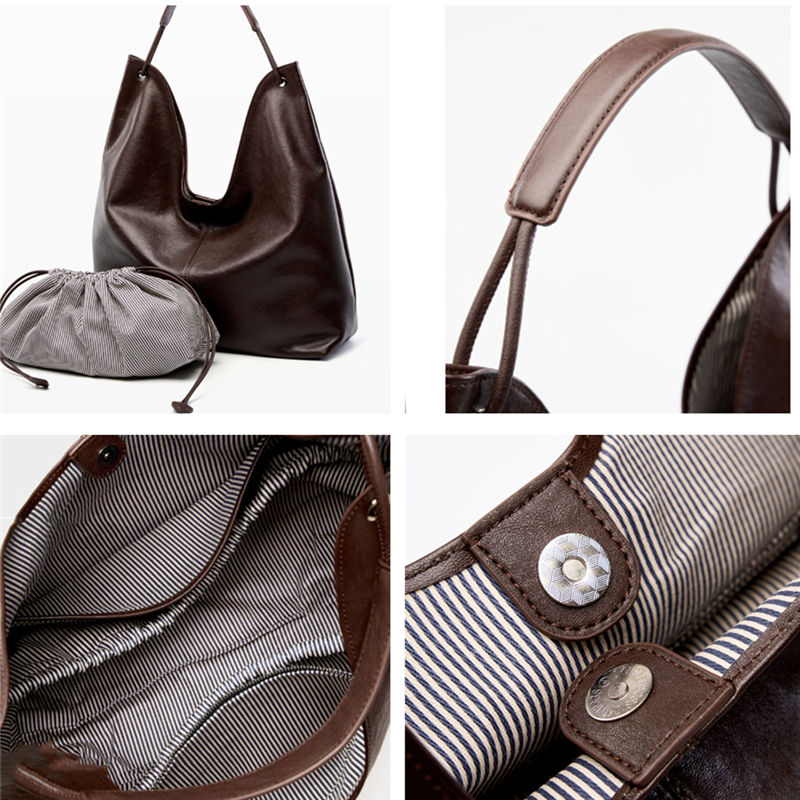Miniatura: BURMINSA Luxury Genuine Leather Handbags Large Slouchy Hobo Shoulder Bags For Wo