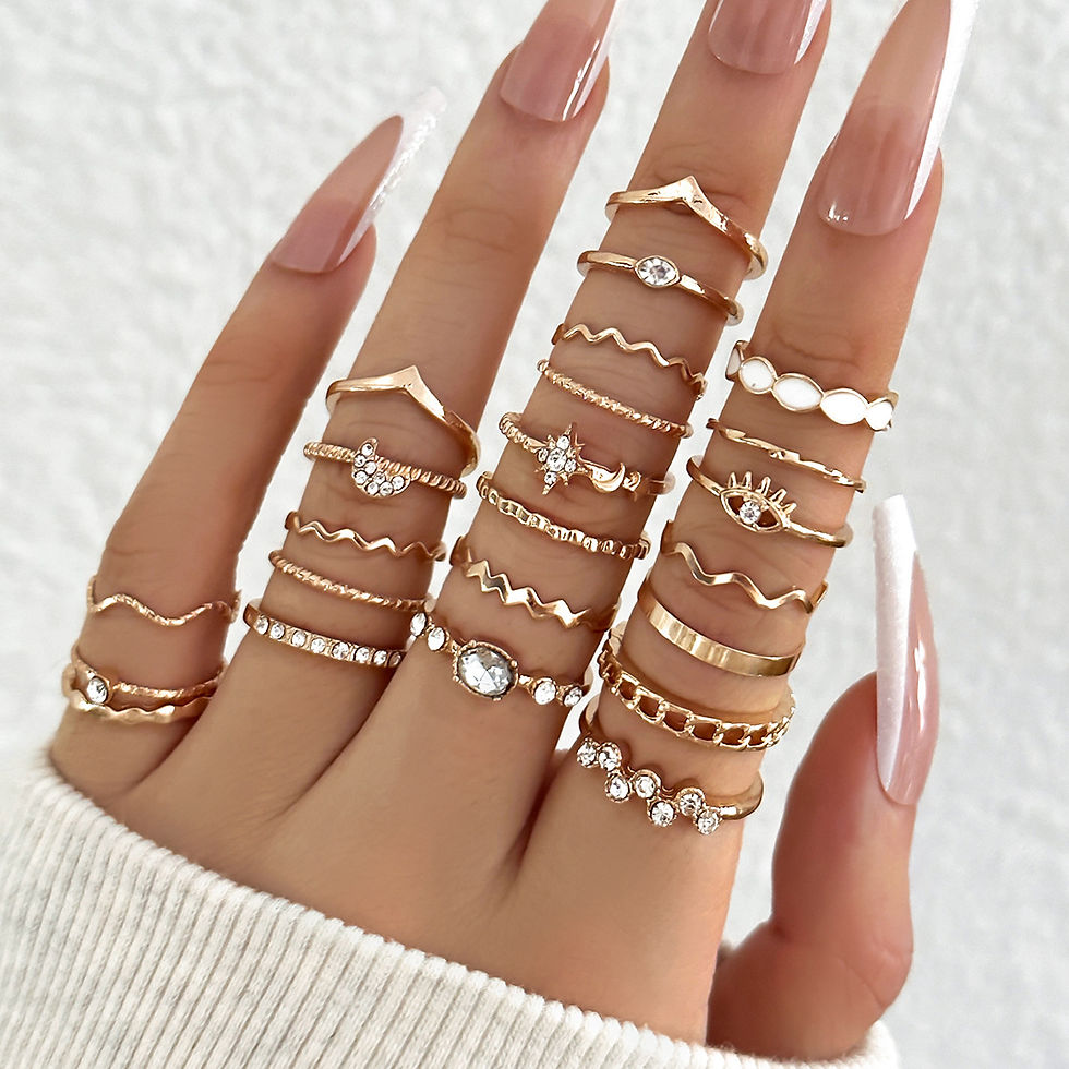 Thumbnail: 23Pcs Fashion Knuckle Rings Set For Women Crystal Star Moon Eye Wave Gold Silver
