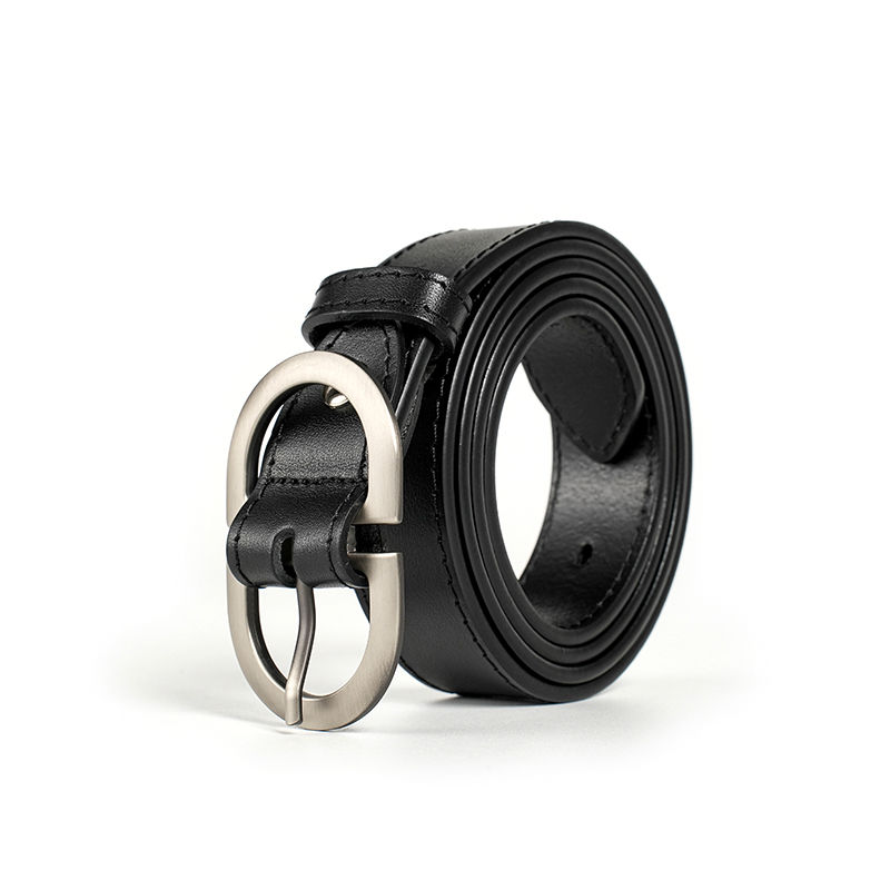 Miniatura: BEAUTODAY Belt Women Genuine Cow Leather Metal Oval Buckle Retro Simple Solid La