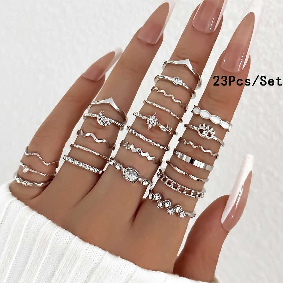 Miniatura: 23Pcs Fashion Knuckle Rings Set For Women Crystal Star Moon Eye Wave Gold Silver