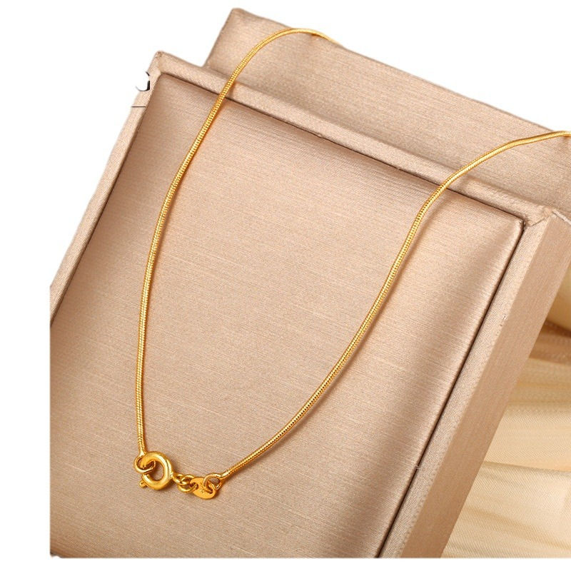 Luxury 24K 9999 Pure Gold real gold Women's Fashion Chain Round Snake Bone Chain