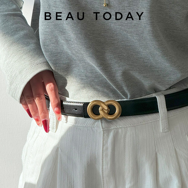 BEAUTODAY Luxury Belts Women Genuine Leather Golden Buckle Solid Color Ladies Co