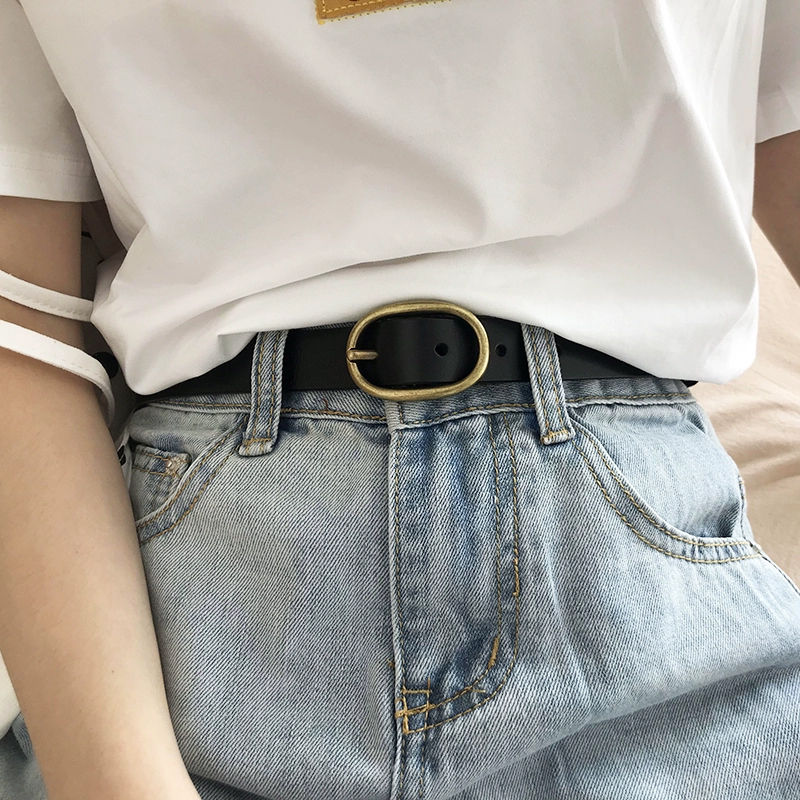 Miniatura: Women's Genuine Leather Belt  2.3cm Wide Two-Layer Cowhide Metal Pin Buckle Simp