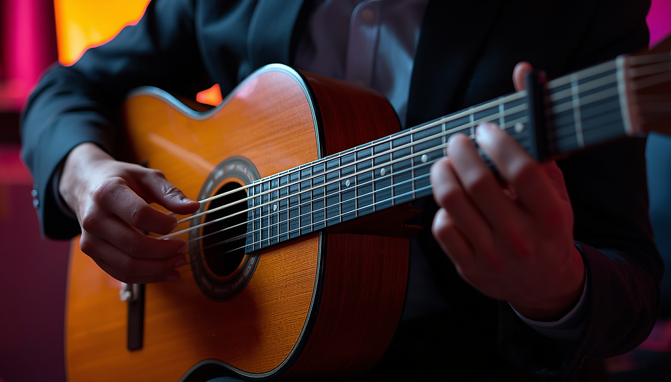 A stunning and vibrant cinematic photo of Person playing classical guitar with excellent p