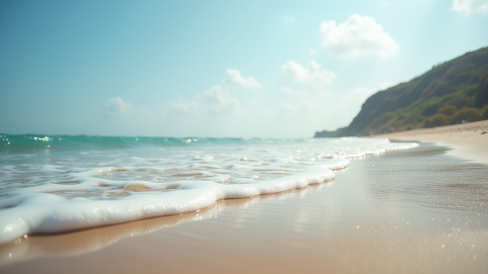 Eye-level view of a serene beach with gentle waves