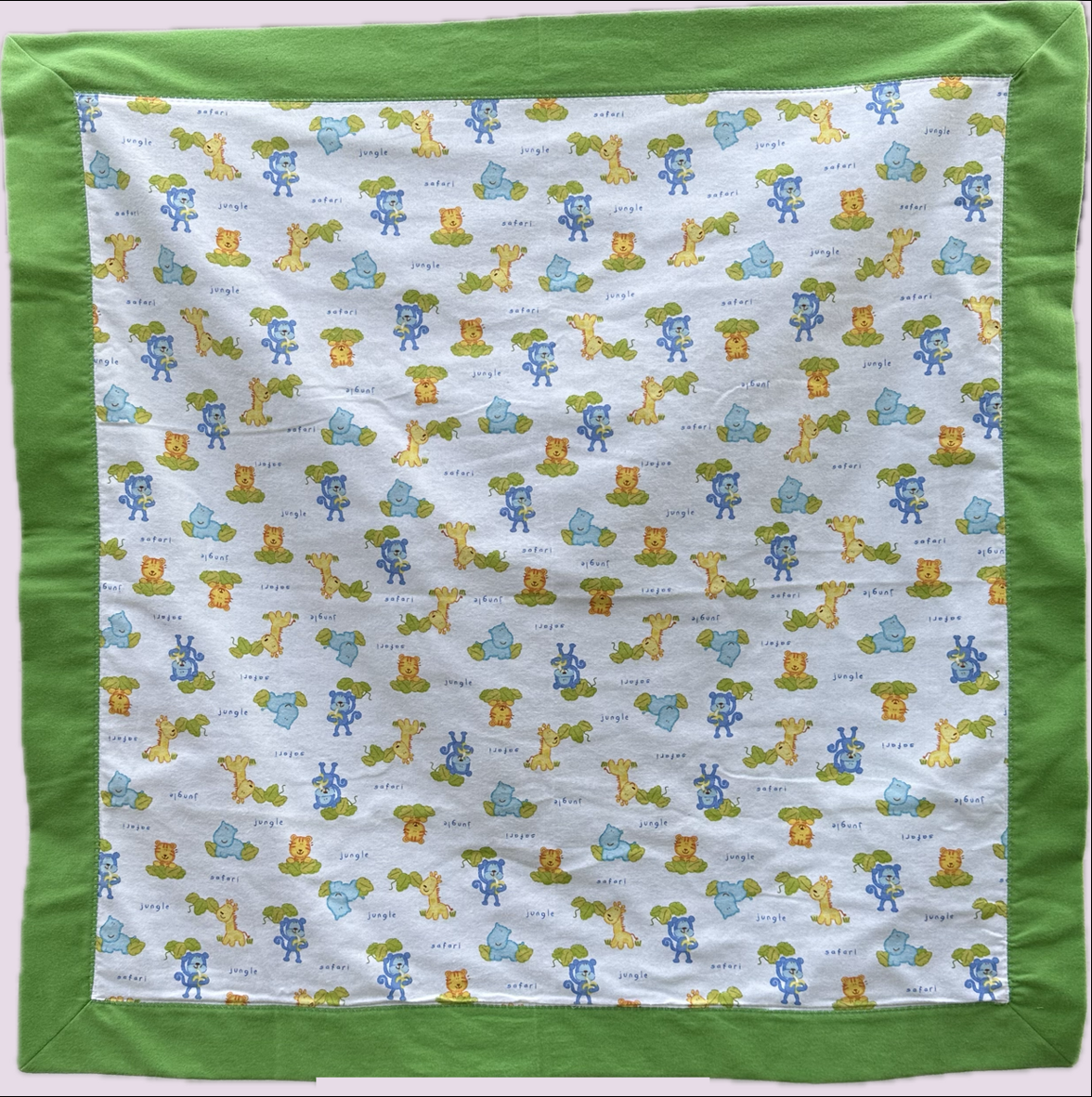 FLANNEL BLANKET - Jungle Babies with Green Border/Back