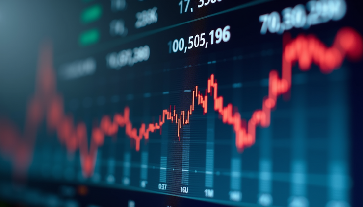Close-up view of a digital screen showing stock market indices during budget announcement