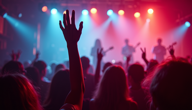 Close-up view of Bad Bunny performing on a neon-lit stage during halftime
