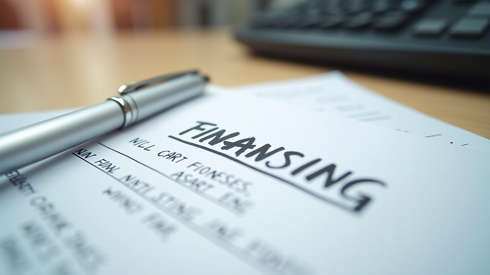 Close-up view of a financing application form with a pen on a desk