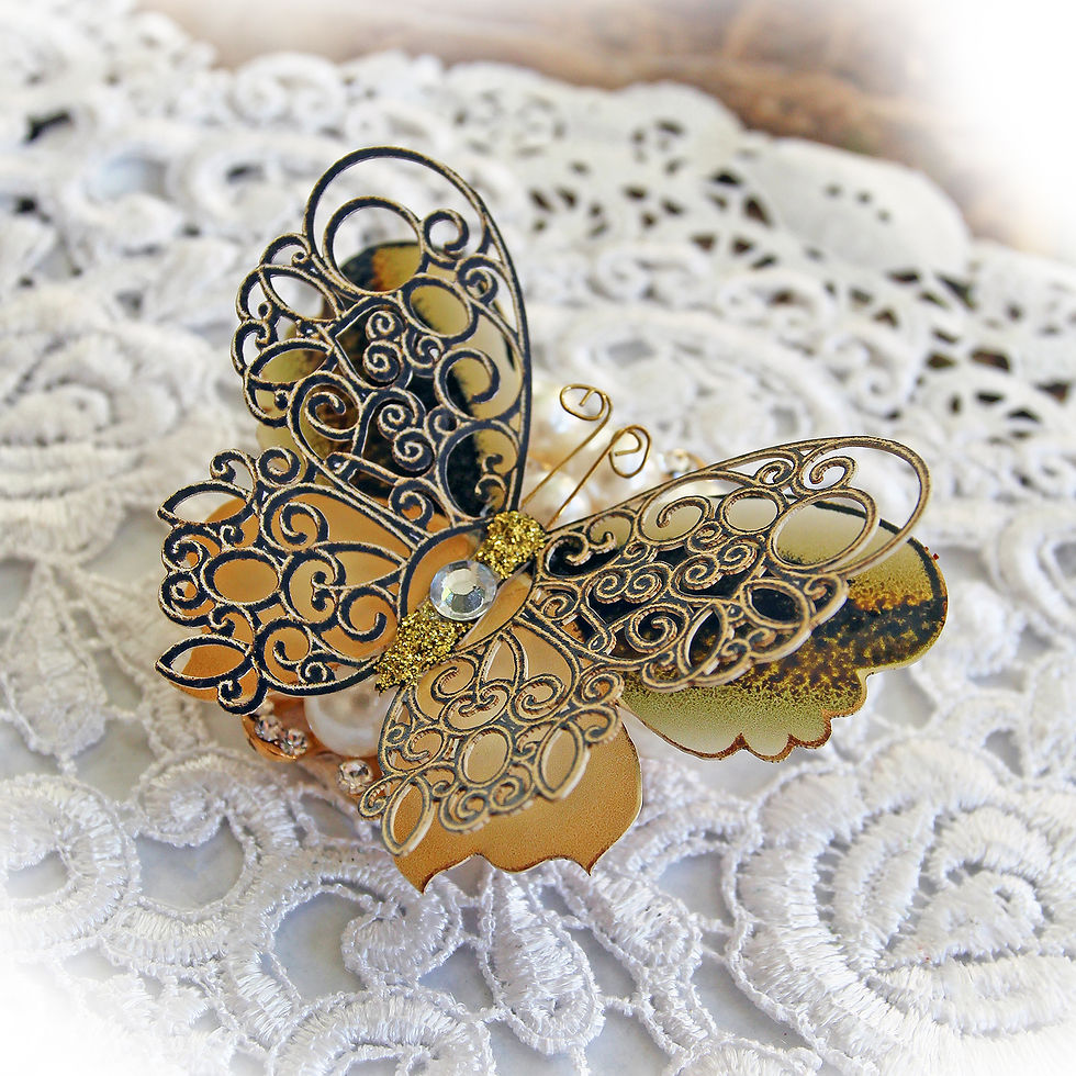 Thumbnail: Gold Flourish Double Layered Premium Paper Butterflies Crystal Or Pearl Accents