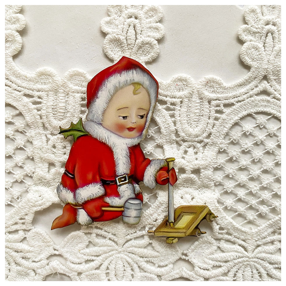 Thumbnail: Printed Beautiful Board Tiny Santa's Elves In Red Chipboard