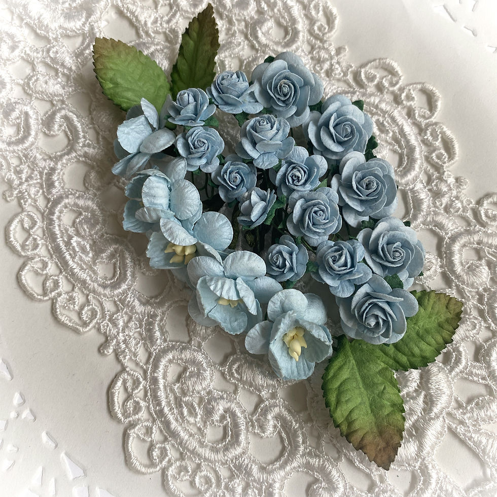 Thumbnail: Mini Dusty Blue Spring Mix Roses And Cherry Blossoms Set