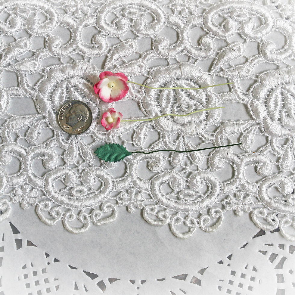 Thumbnail: Itty Bitty Blossoms and Leaves Dark Pink And White Mulberry Paper Flowers