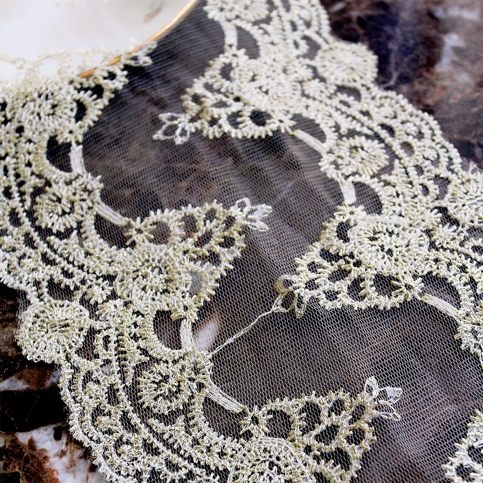 Thumbnail: Reneabouquets Trim- Wide Gold Embroidered Lace