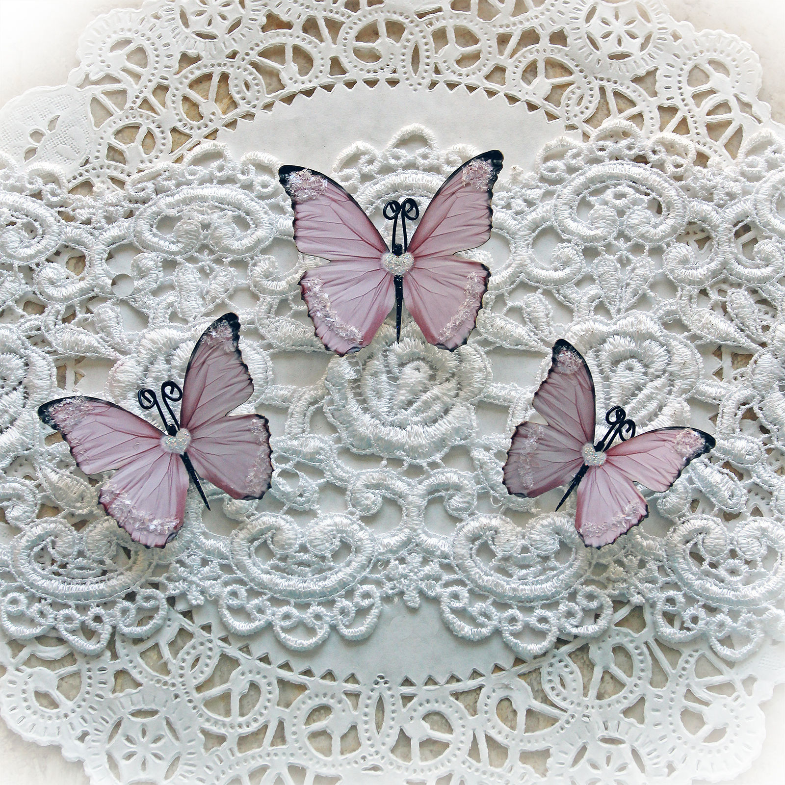Sweetheart Pink Glitter Glass Premium Paper Butterflies