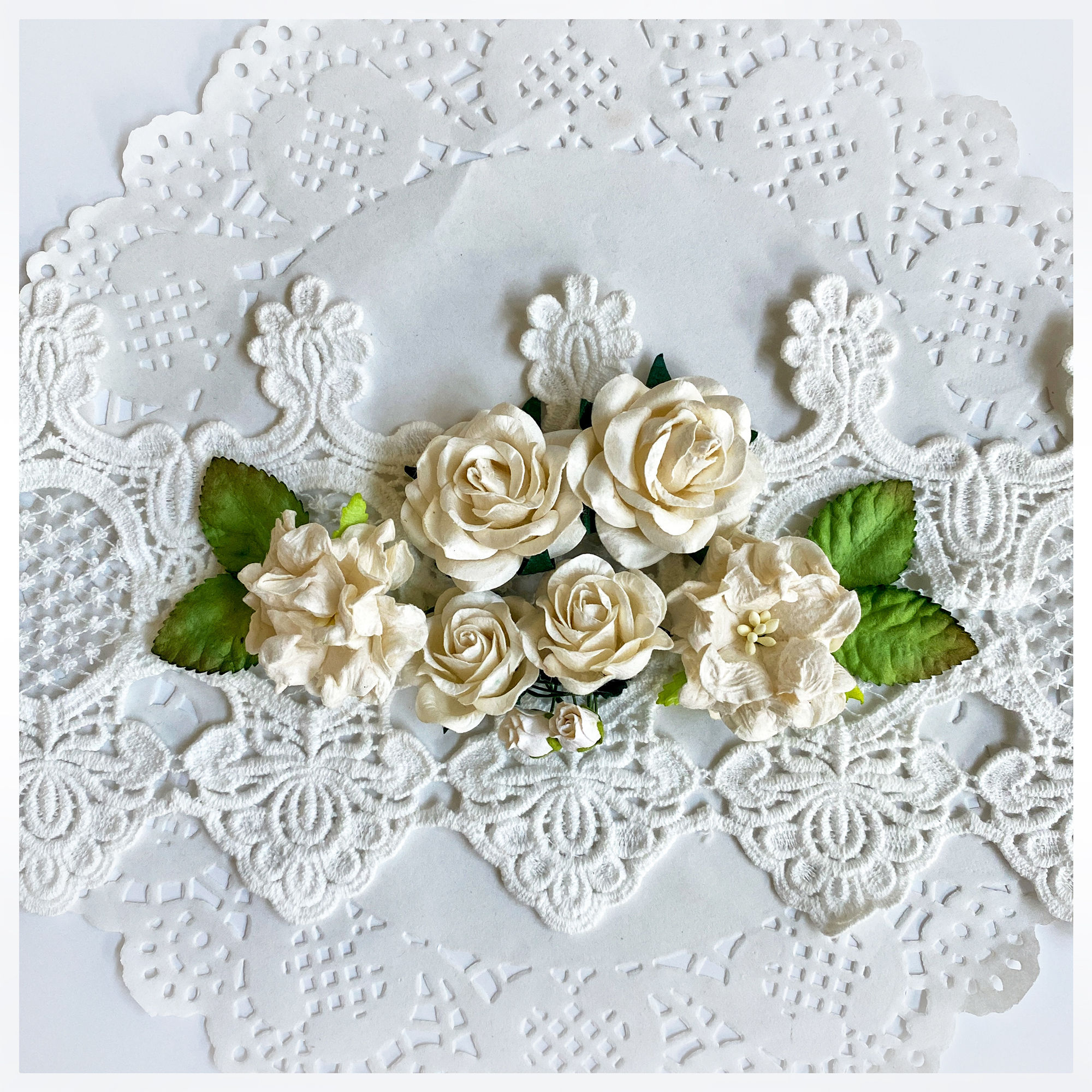 Soft Ivory Roses,Gardenias and Leaves Mulberry Flowers