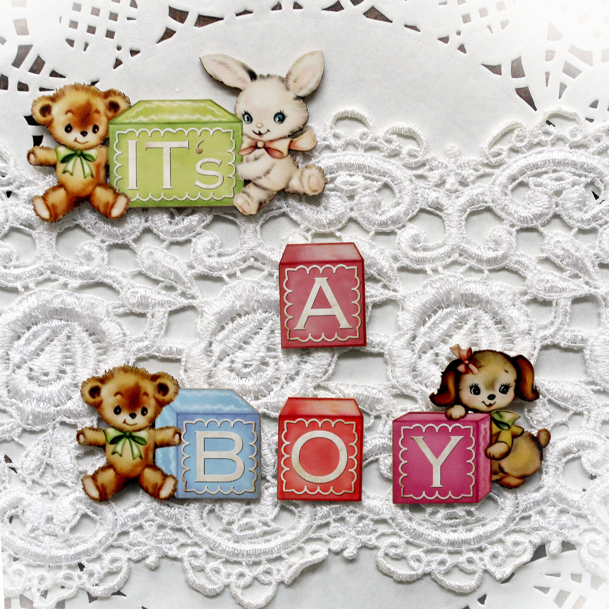 Printed Beautiful Board Large Baby Blocks It's A Boy Chipboard