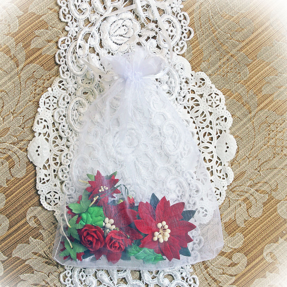 Thumbnail: Christmas Red Mulberry Paper Poinsettias, Roses & Holly Leaves Flower Set