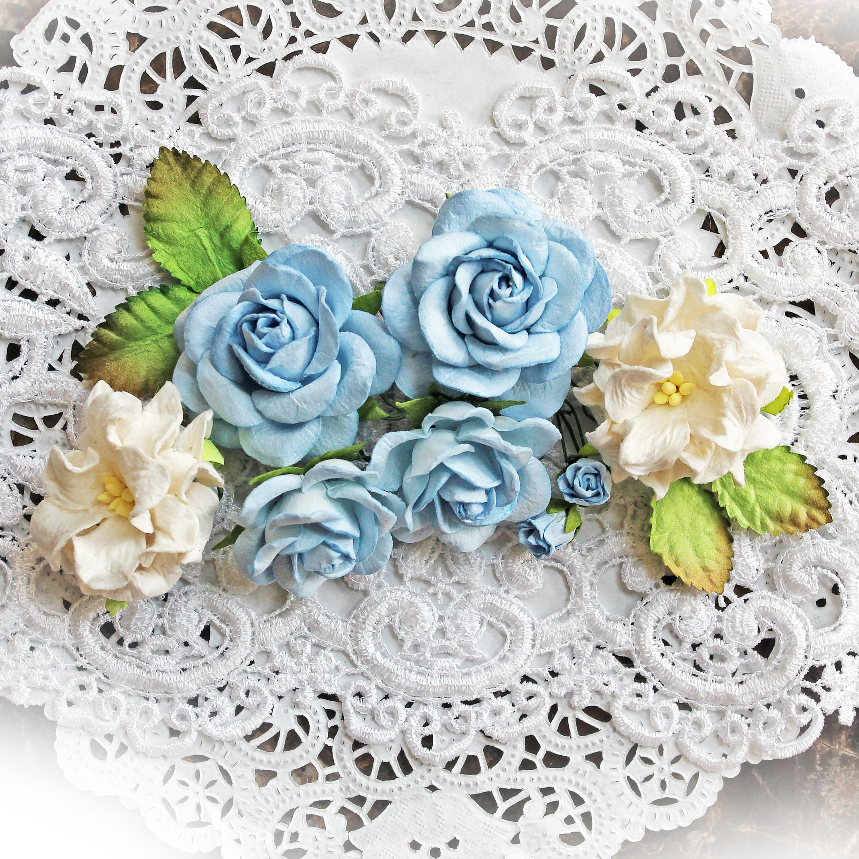 Dusty Blue  Roses & Gardenias Mulberry Flowers