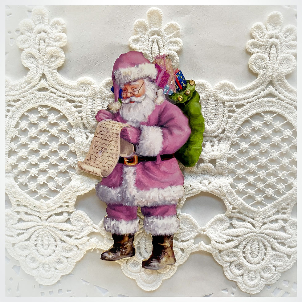 Thumbnail: Printed Beautiful Board Tiny Old Fashioned Pink Santa  Chipboard