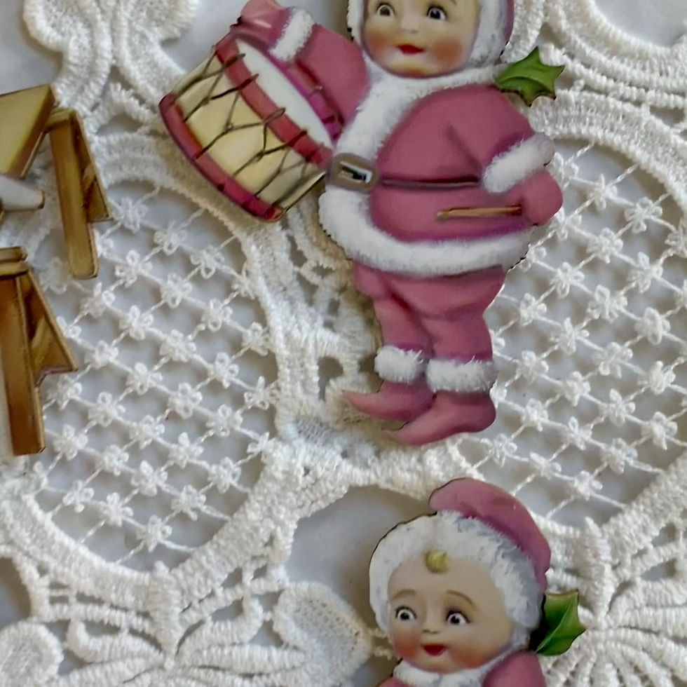 Thumbnail: Printed Beautiful Board Tiny Santa's Elves In Pink Chipboard