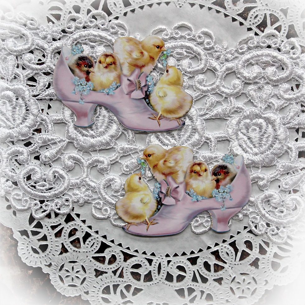 Thumbnail: Vintage Sweet Baby Chicks In Shoe Die Cut Set~Pink