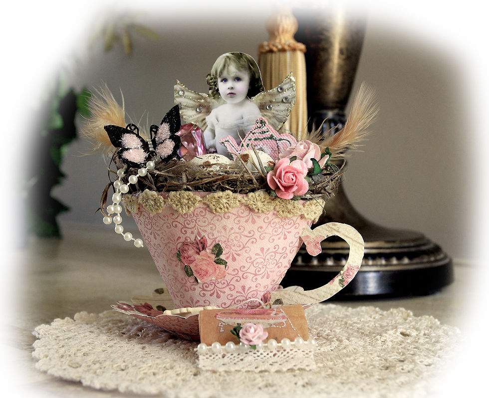 Thumbnail: Reneabouquets Cabbage Rose 3D Tea Cup Premium Paper DIY Die Cut Set