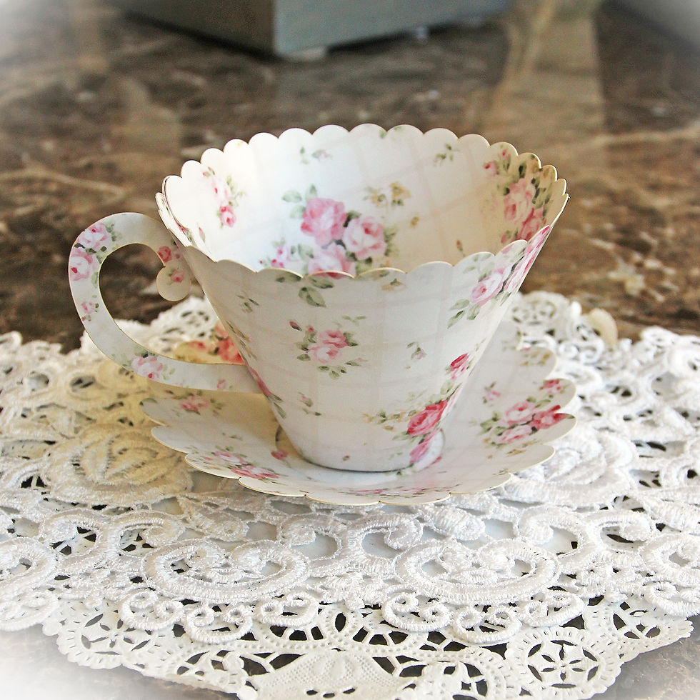Thumbnail: Reneabouquets English Tea Rose 3D Preimium Paper Tea Cup DIY  Die Cut Set