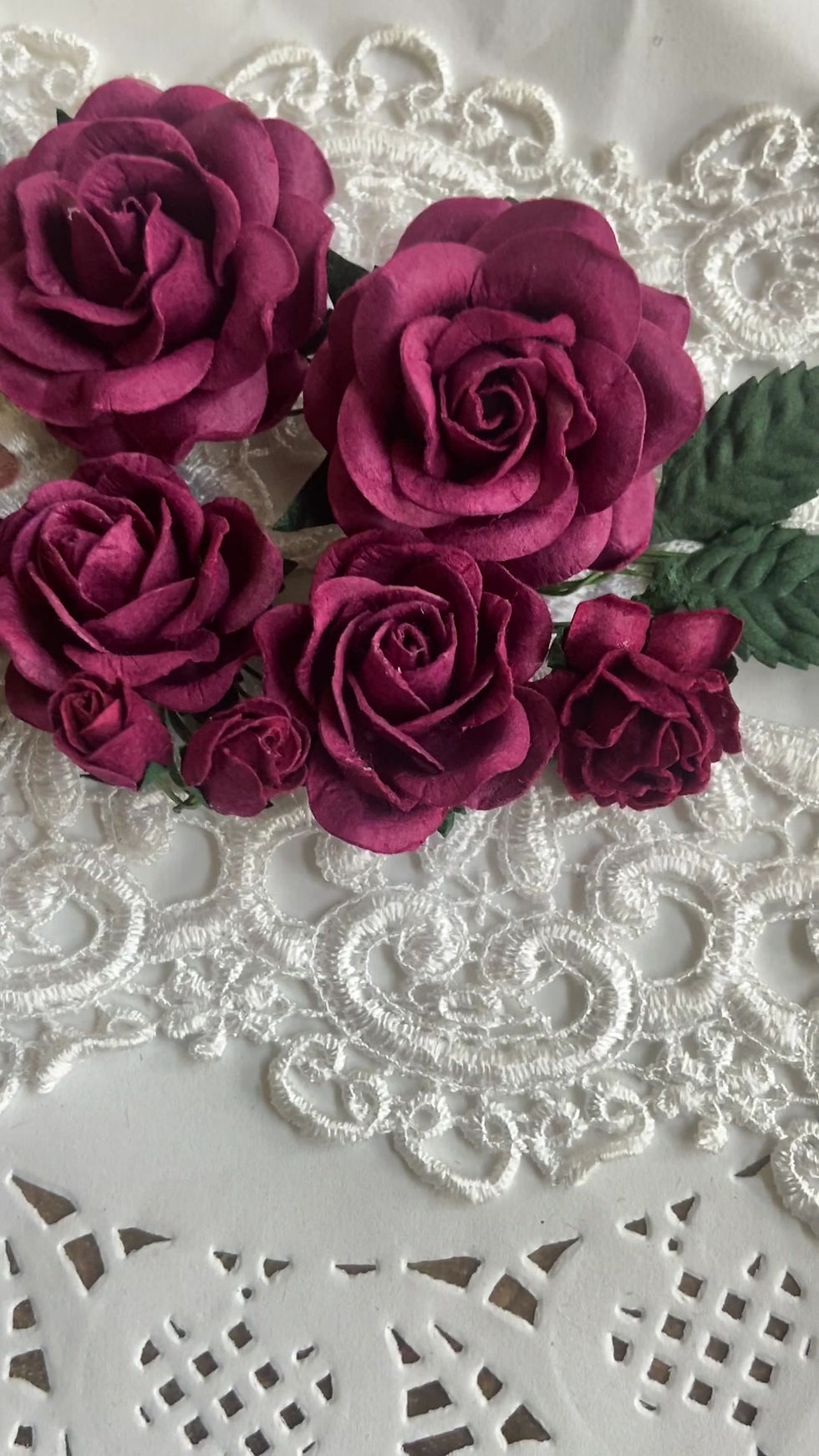 Thumbnail: Vintage Berry Roses Gardenias Mulberry Paper Flower Set