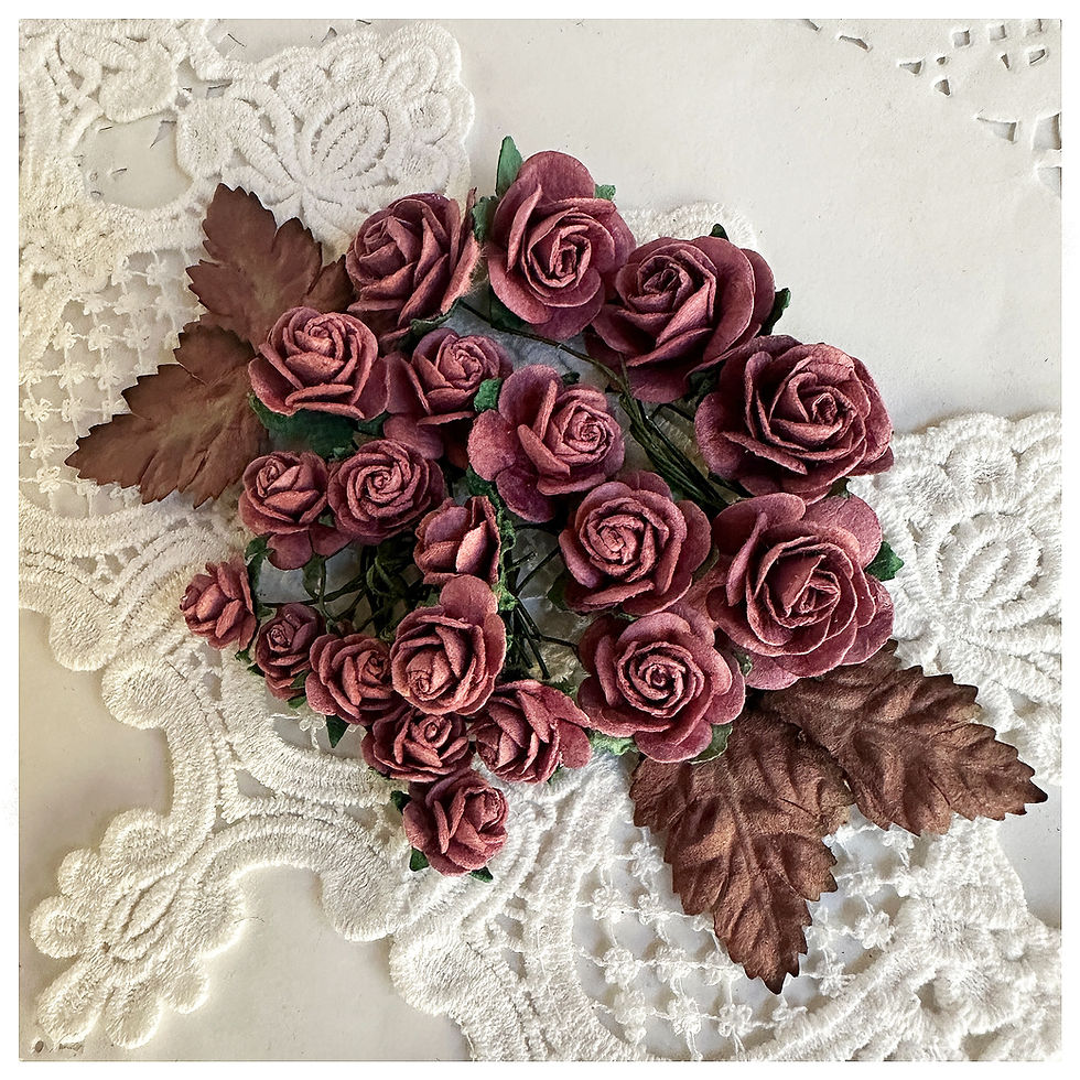 Thumbnail: Mini Fall Mix Vintage Berry Mulberry Paper Roses And Leaves Set