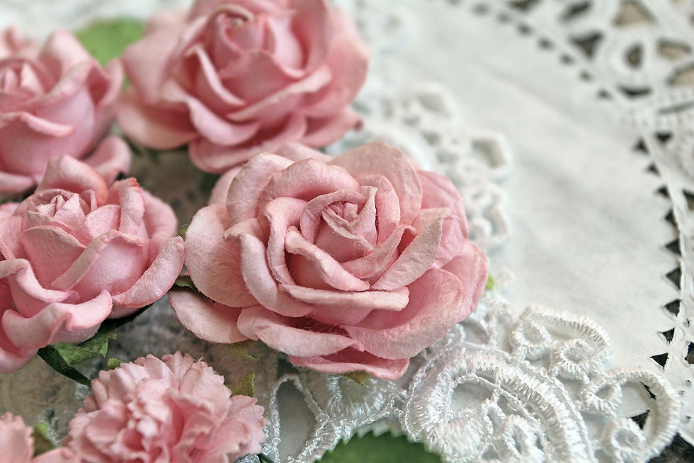 Thumbnail: Candy Pink Roses And Leaves Mulberry Paper Flowers