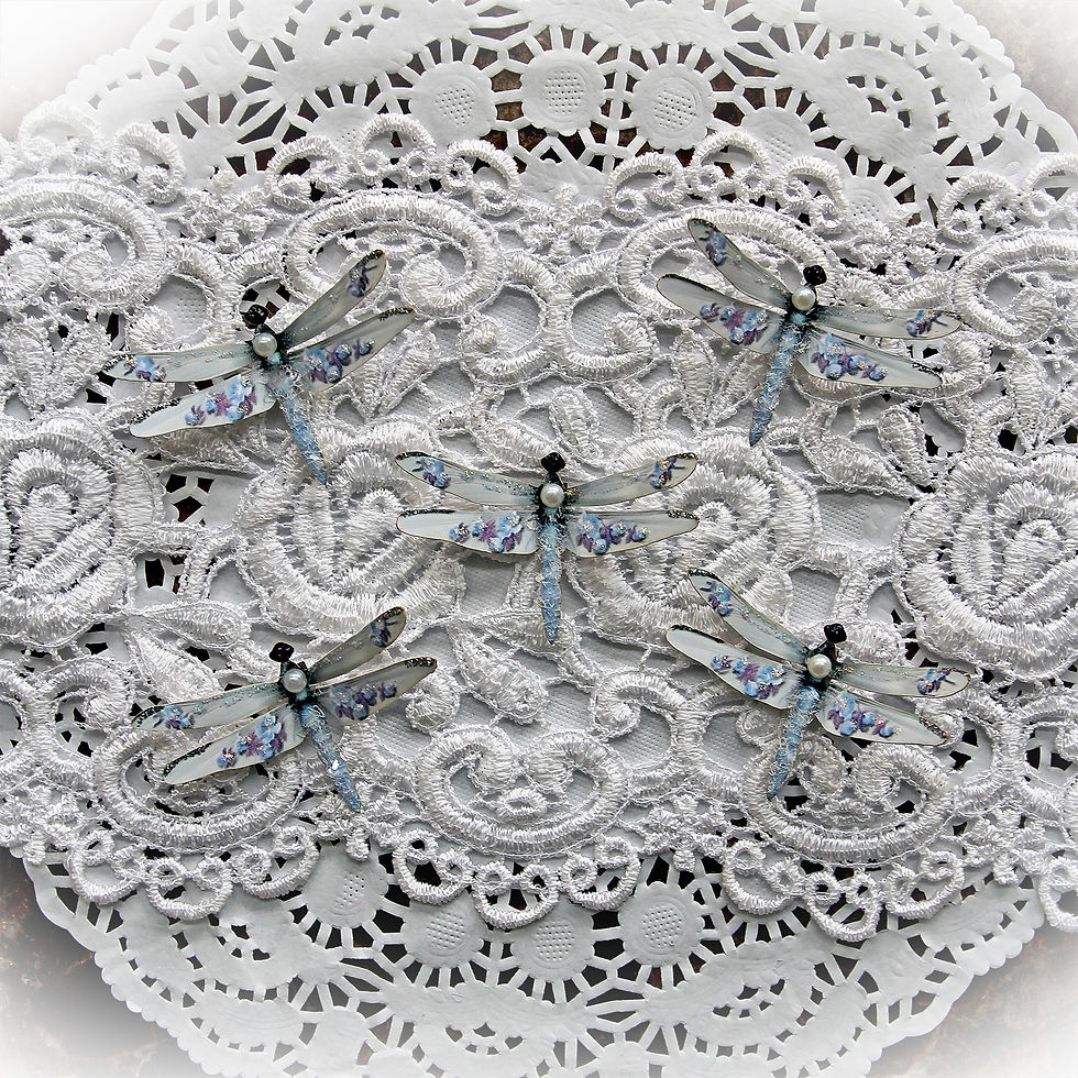 Tiny Treasures Shabby Blue Roses Premium Paper Glitter Glass Dragonflies
