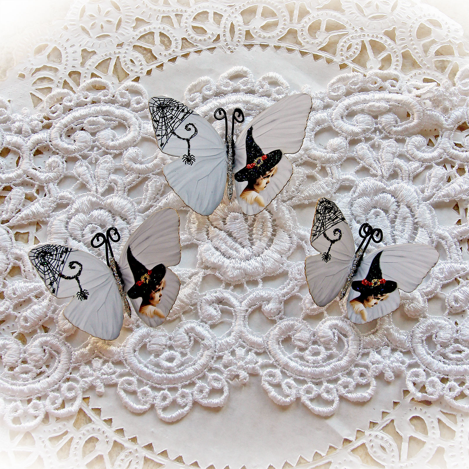 Little Vintage Witch Halloween Premium Paper Butterflies~Orange