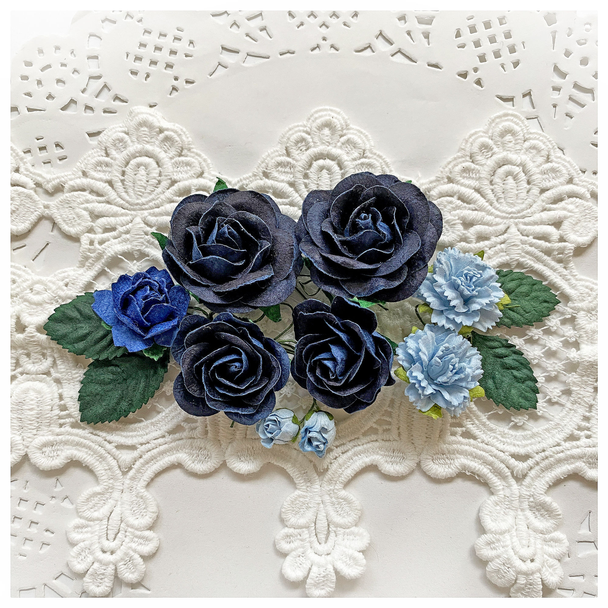 Midnight Magic Roses and Leaves Mulberry Paper Flowers