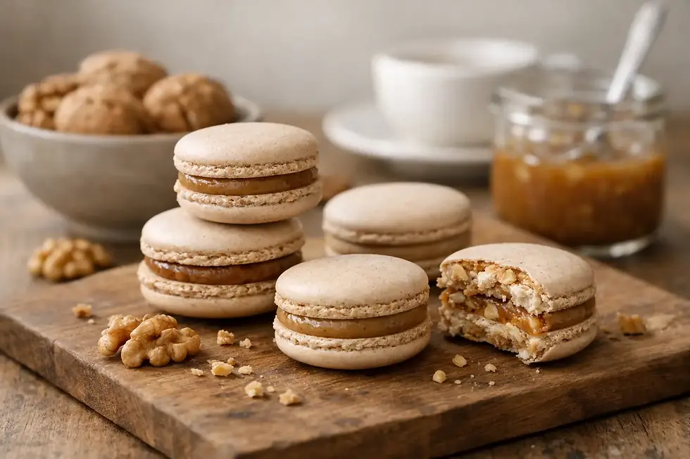 Diós macaron kóstoló a rétegek ízével