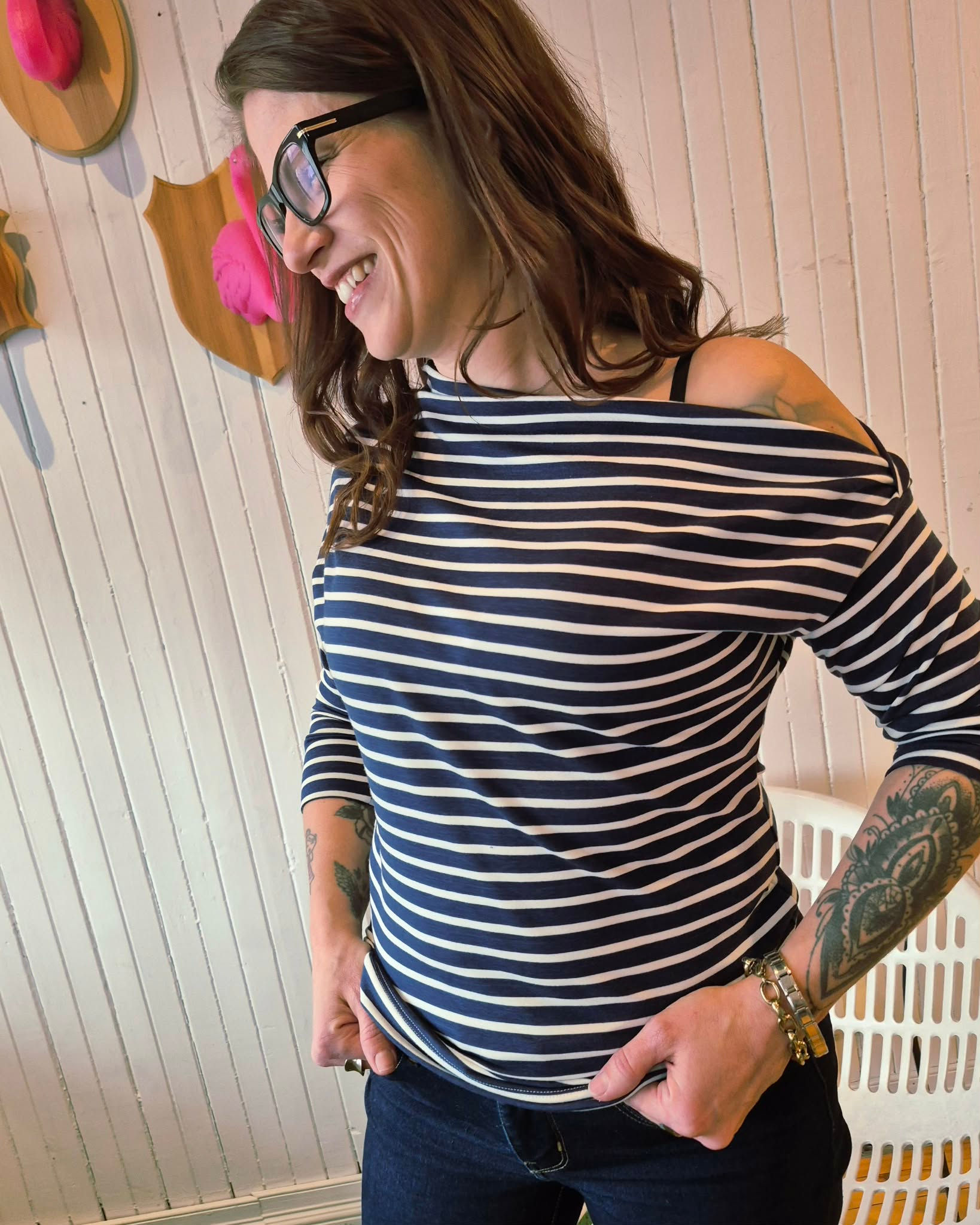 OneShoulderTop Rayé