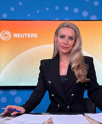 Katie Pilbeam presenting Reuters World News from the Reuters London studios