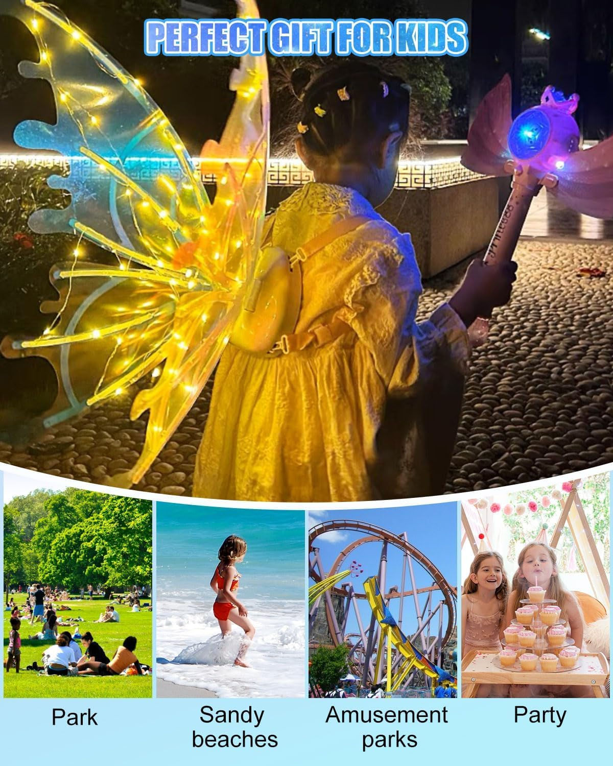 Light Up Fairy Angel Wings Electric Moving Butterfly Wing for Girl