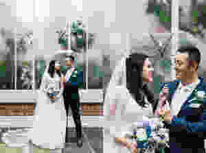 couple on their wedding day winter gardens