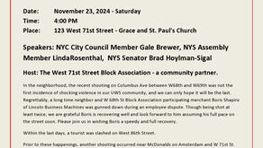 The West 68th St Shooting.....Save December 12  Caroling on Bdwy