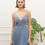 Miniature : Robe de soirée plissée bleu ardoise - dentelle et strass 