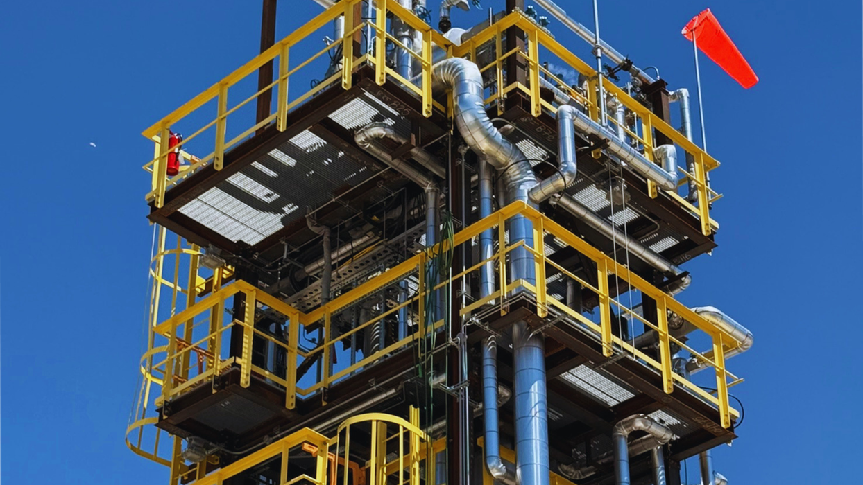 Twelve AirPlant One CO2 jet fuel plant structure under a blue sky