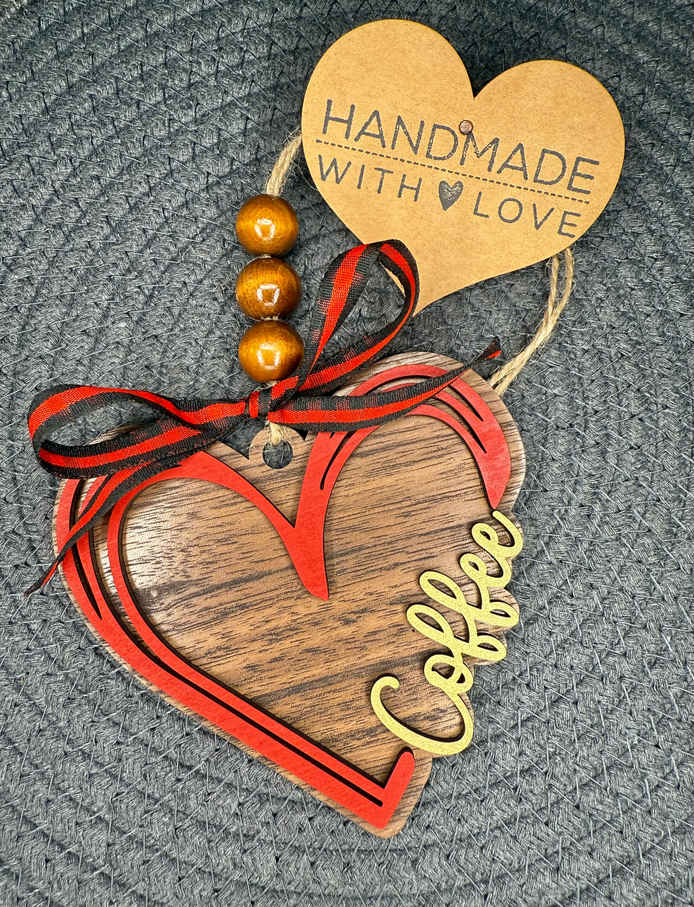 Wooden Coffee Heart Car Charm