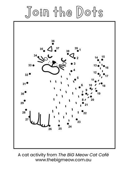 Join the dots cat activity sheet from The BiG Meow Cat Café children’s book
